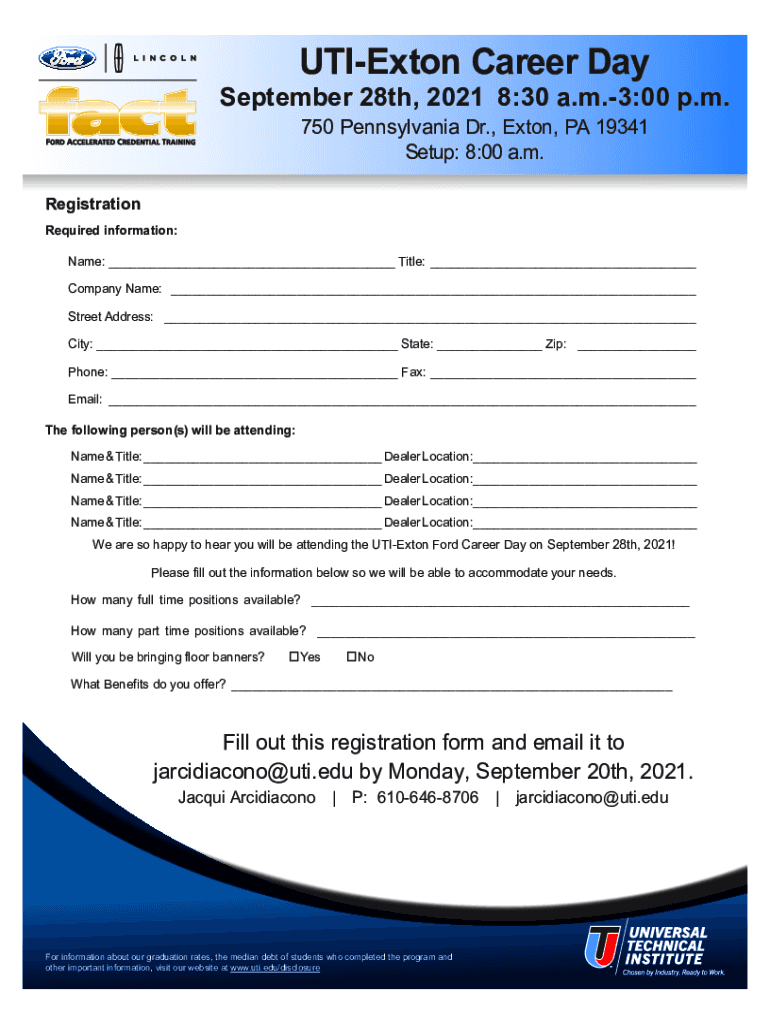 Fillable Online UTIExton Career Day New Ford Tech Fax Email Print