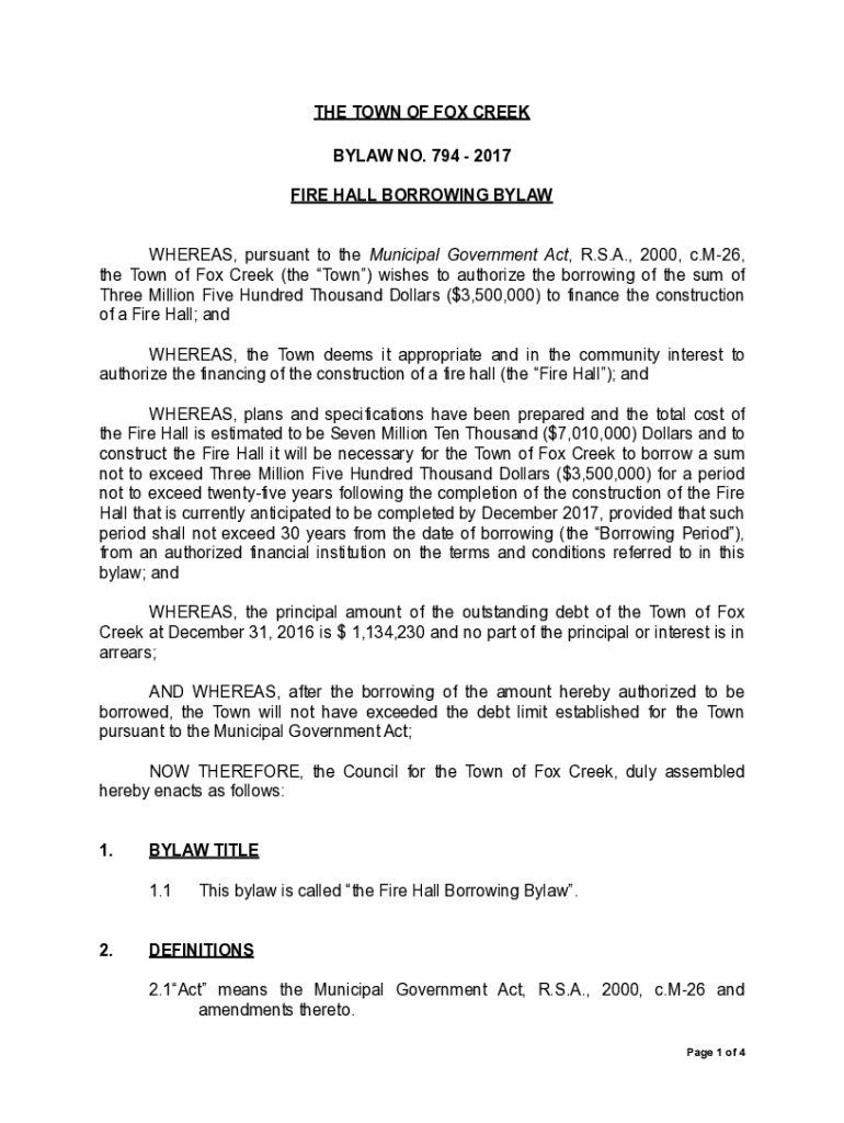 Fillable Online Bylaws, Licenses and Policies Town of Fox Creek Fax