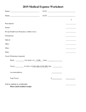 Fillable Online Medical Expense Worksheet Fax Email Print - pdfFiller
