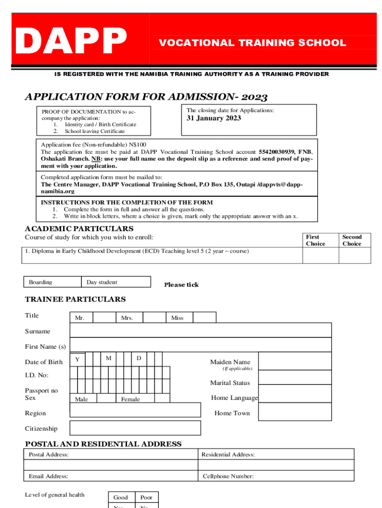 Fillable Online DAPP Namibia Application forms are available at