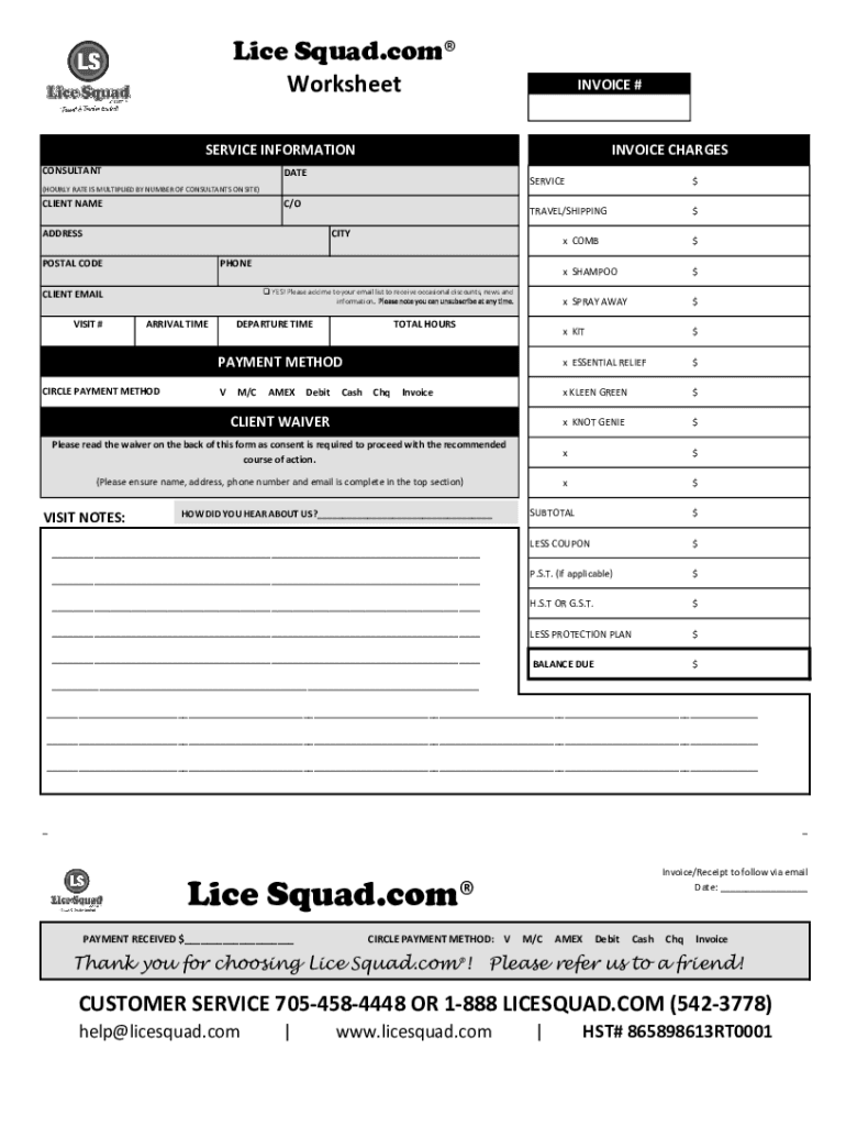 Fillable Online Lice Squad - Head Lice Removal Products and Services Fax Email Print - pdfFiller
