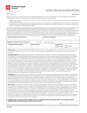 Fillable Online AUTO PAY AUTHORIZATION - Southeast Toyota Finance Fax ...