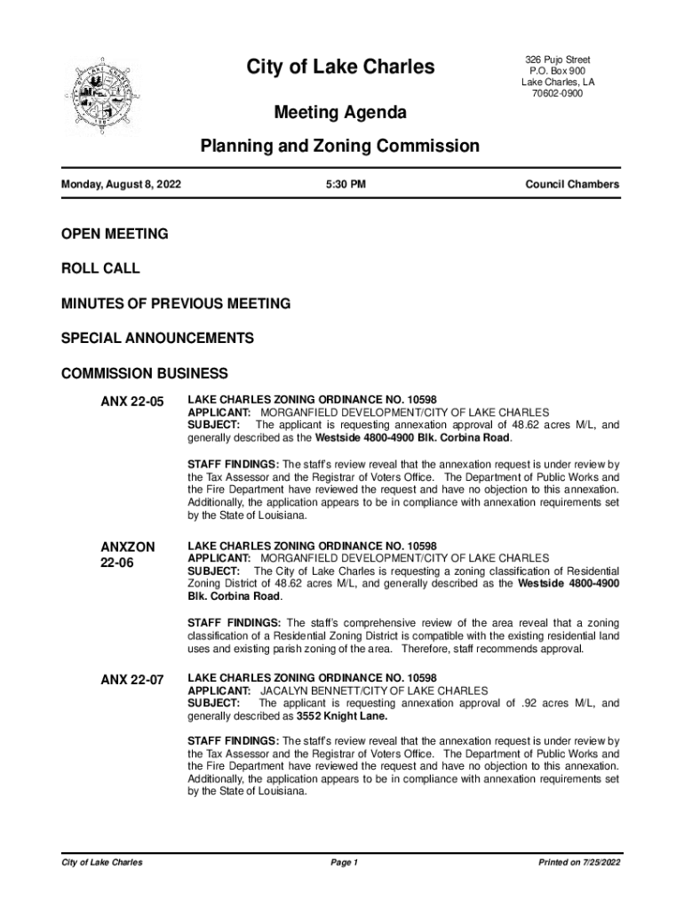 Fillable Online LAKE CHARLES ZONING ORDINANCE NO Fax Email Print