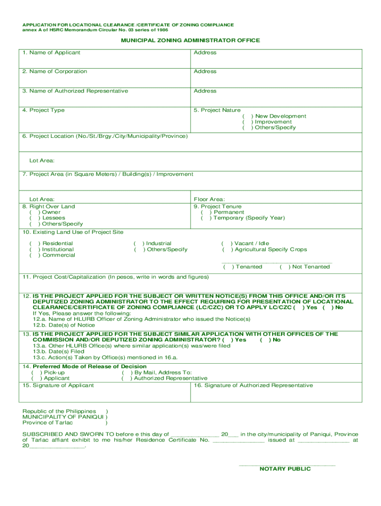 Fillable Online Application for Locational Clearance or Certificate of