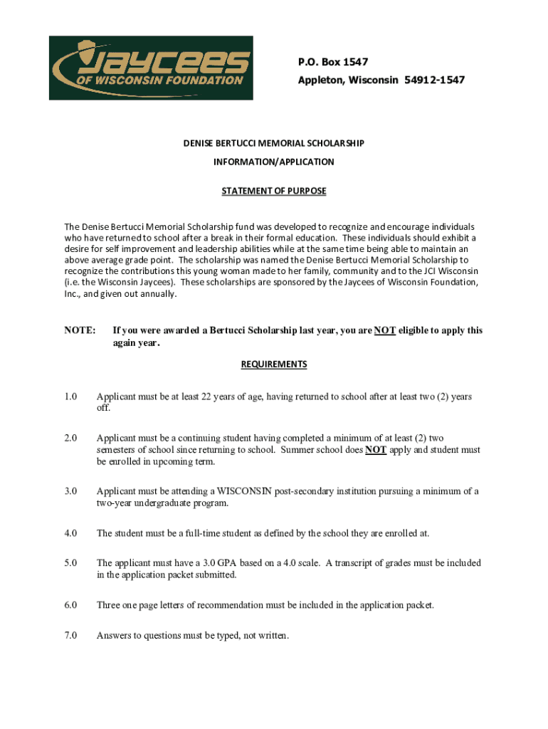 Fillable Online Denise Bertucci Memorial Scholarship Information ...