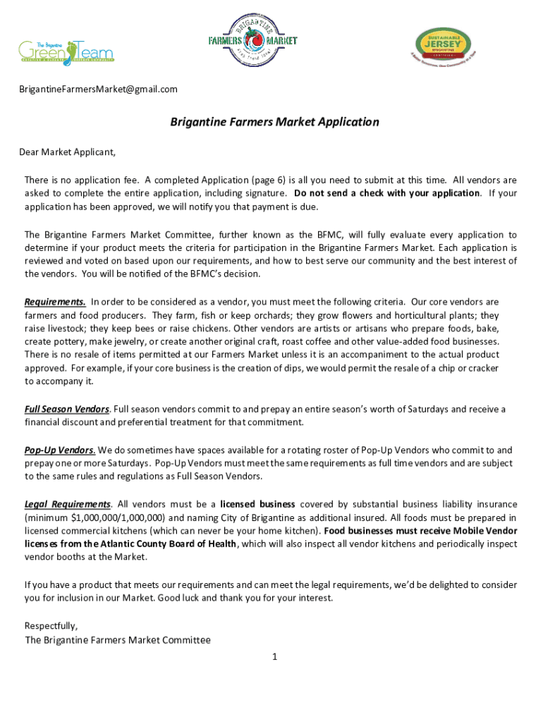 Fillable Online Brigantine Farmers Market Application Brigantine Now