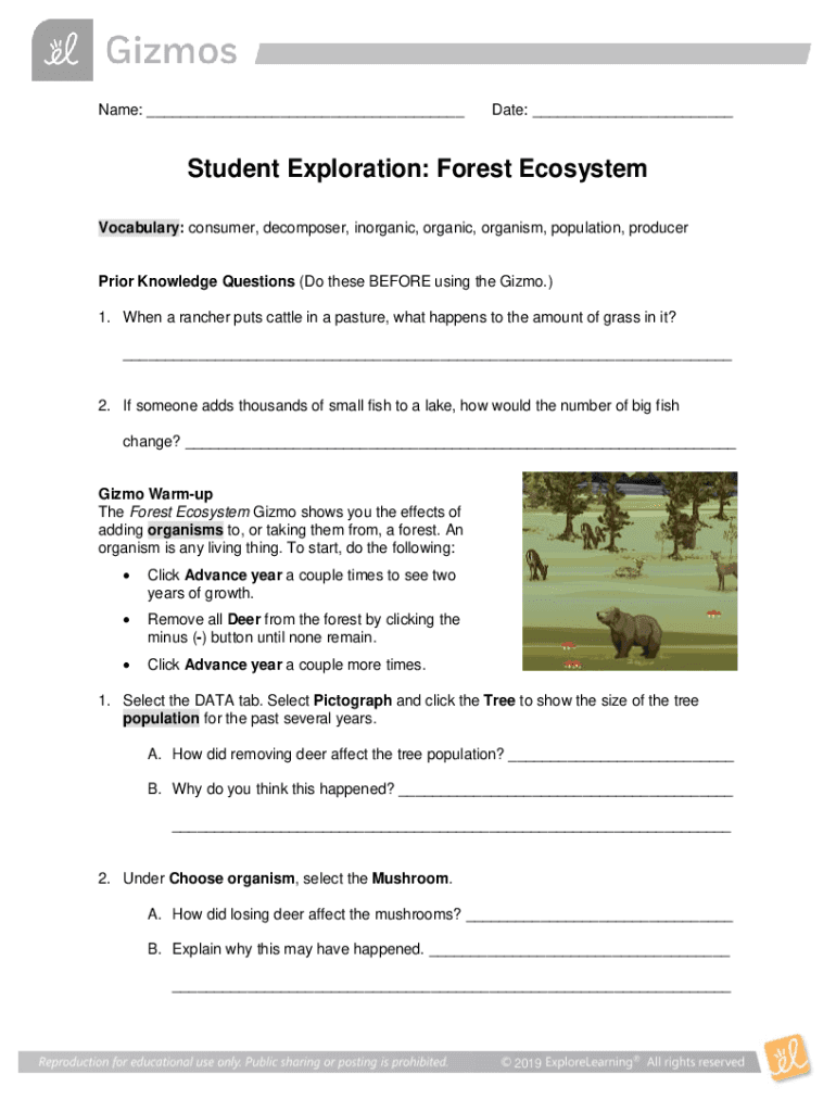 Fillable Online L - Gizmos - Forest Ecosystem WorksheetPDFOrganic ...
