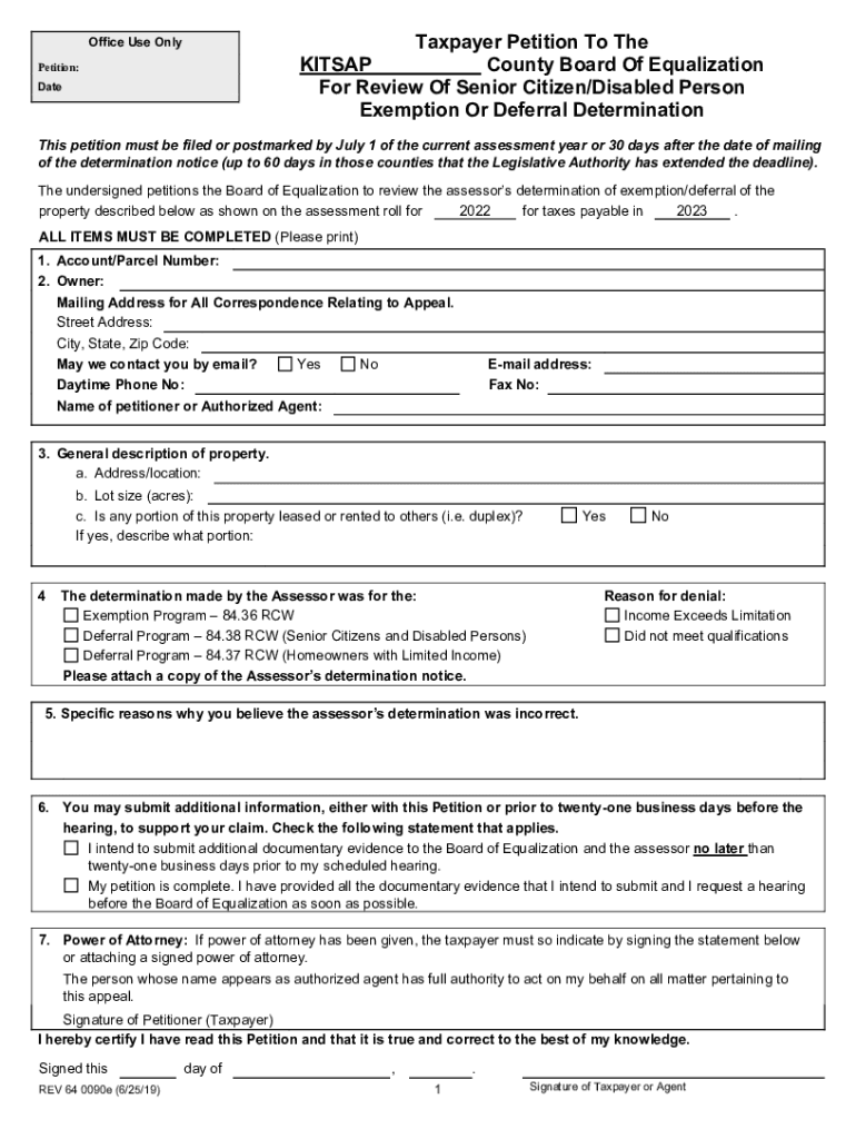 Fillable Online Form Petition SeniorDisabled Exemption Kitsap