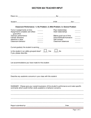 Fillable Online SECTION 504 TEACHER INPUT Fax Email Print - pdfFiller