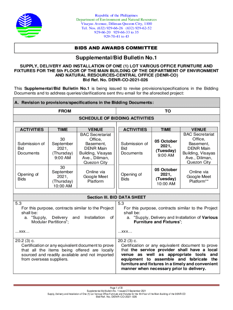 Fillable Online denr gov SUPPLY, DELIVERY AND INSTALLATION OF ONE (1