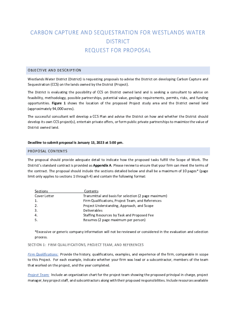 Fillable Online Carbon Capture and Sequestration for Westlands Water District Request for