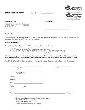 Fillable Online Zero Income Form - Lee County - Middle Kentucky CAP