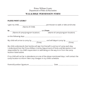 WALK/BIKE PERMISSION FORM - Prince William County