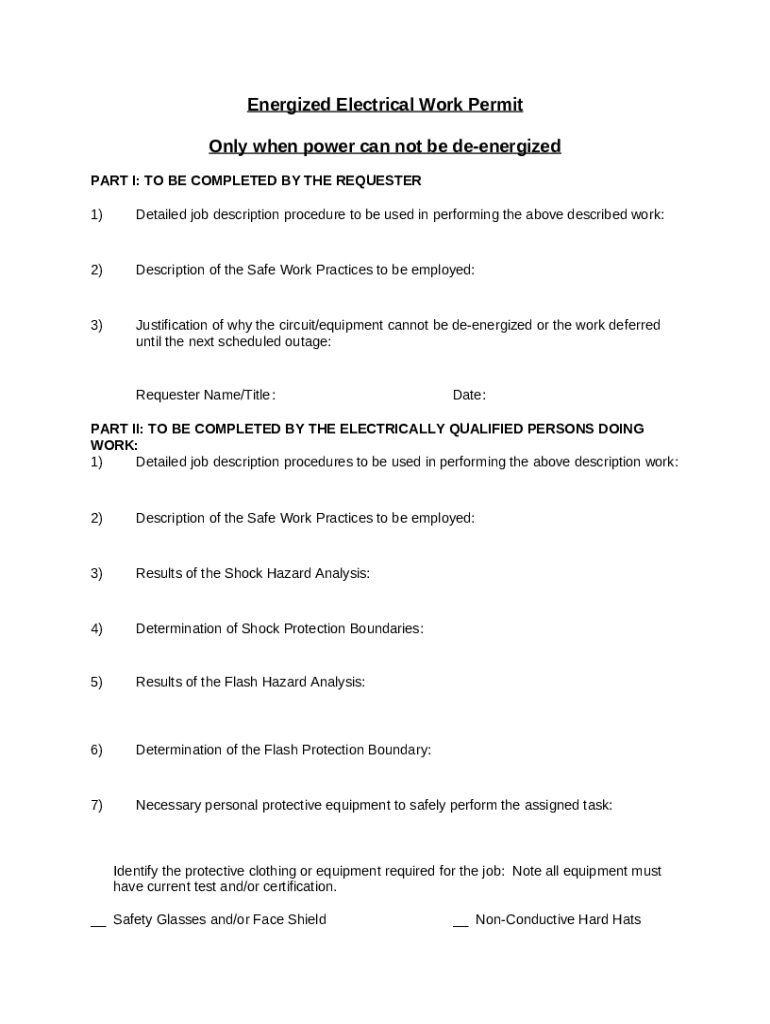 Elements of an Energized Electrical Work Permit Doc Template pdfFiller