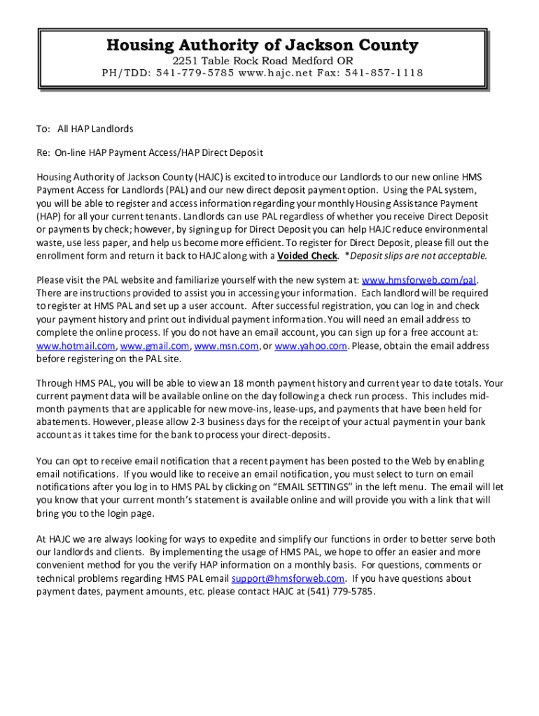 Fillable Online All HAP Landlords Ref Housing Authority of Jackson