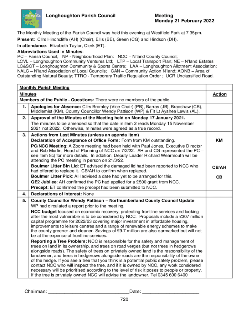 Fillable Online Present: Cllrs Hinchcliffe (AH) (Chair), Ellis (BE ...