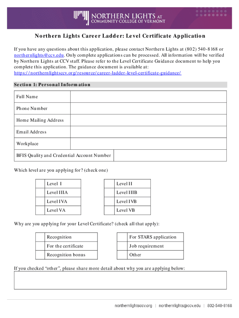 Fillable Online Northern Lights Career Ladder Level Certificate