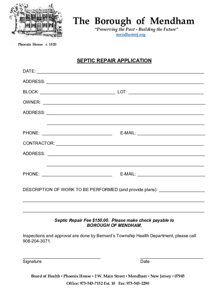 Fillable Online Borough of Mendham, NJ Lot Area and Bulk Requirements