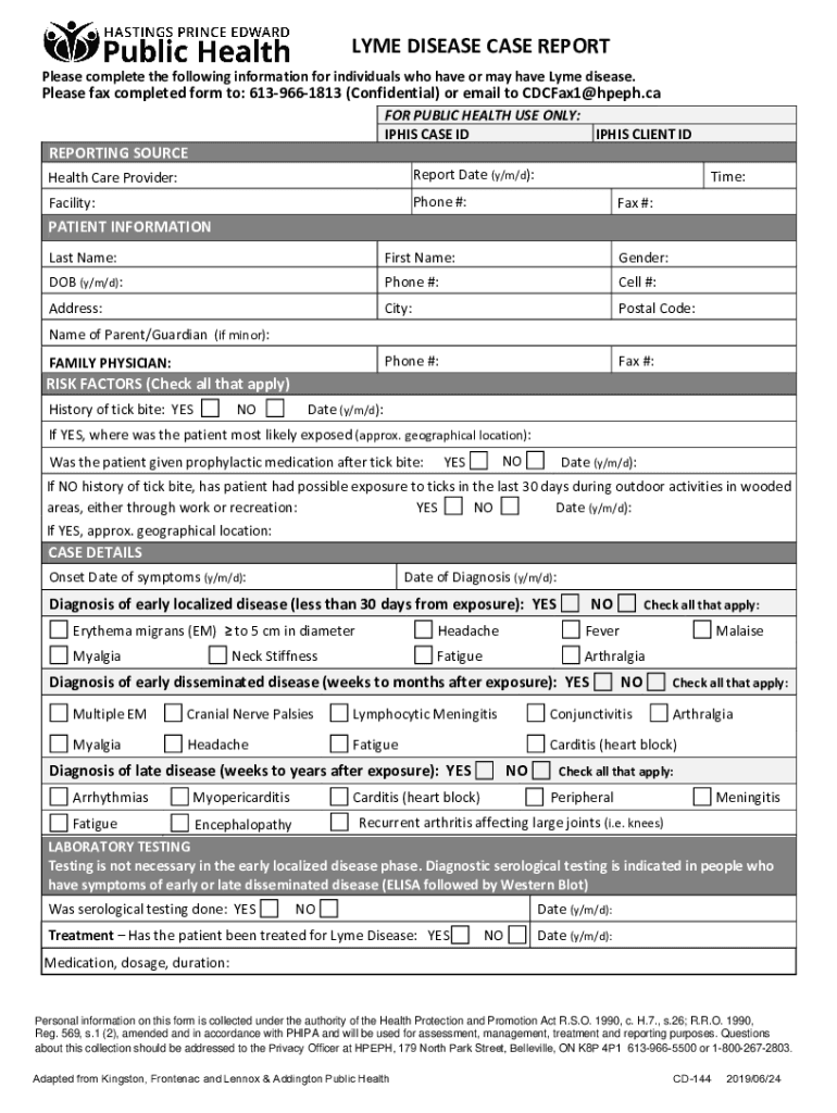 Fillable Online Case Definition and Report FormsLyme Disease CDC Fax