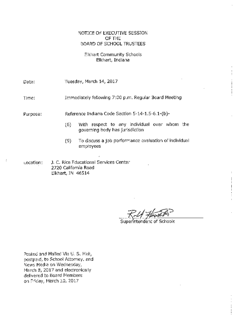 Fillable Online docs elkhart k12 in Public Work Session, Memorial High