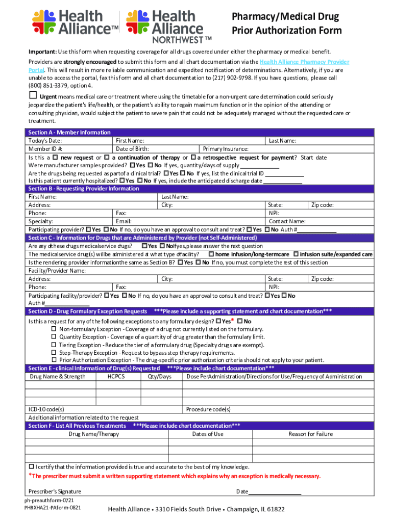 Fillable Online Pharmacy/Medical Drug Prior Authorization Form Fax