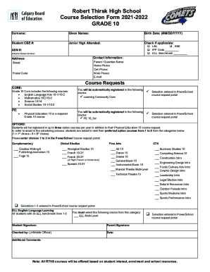 Fillable Online Robert Thirsk High School Course Selection Form 2021 ...