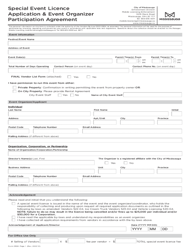 Fillable Online Special Occasion Permits General Information Type of Events Fax Email Print