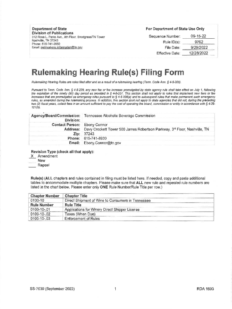 Fillable Online Rulemaking Hearing Rule(s) Filing Form . Fax Email
