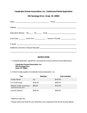 Canebrake Homes Association, Inc. Clubhouse Rental Application ...