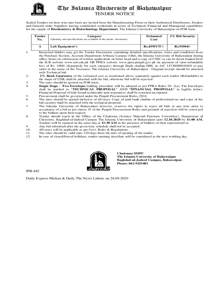 Fillable Online for the supply of Biochemistry & Biotechnology