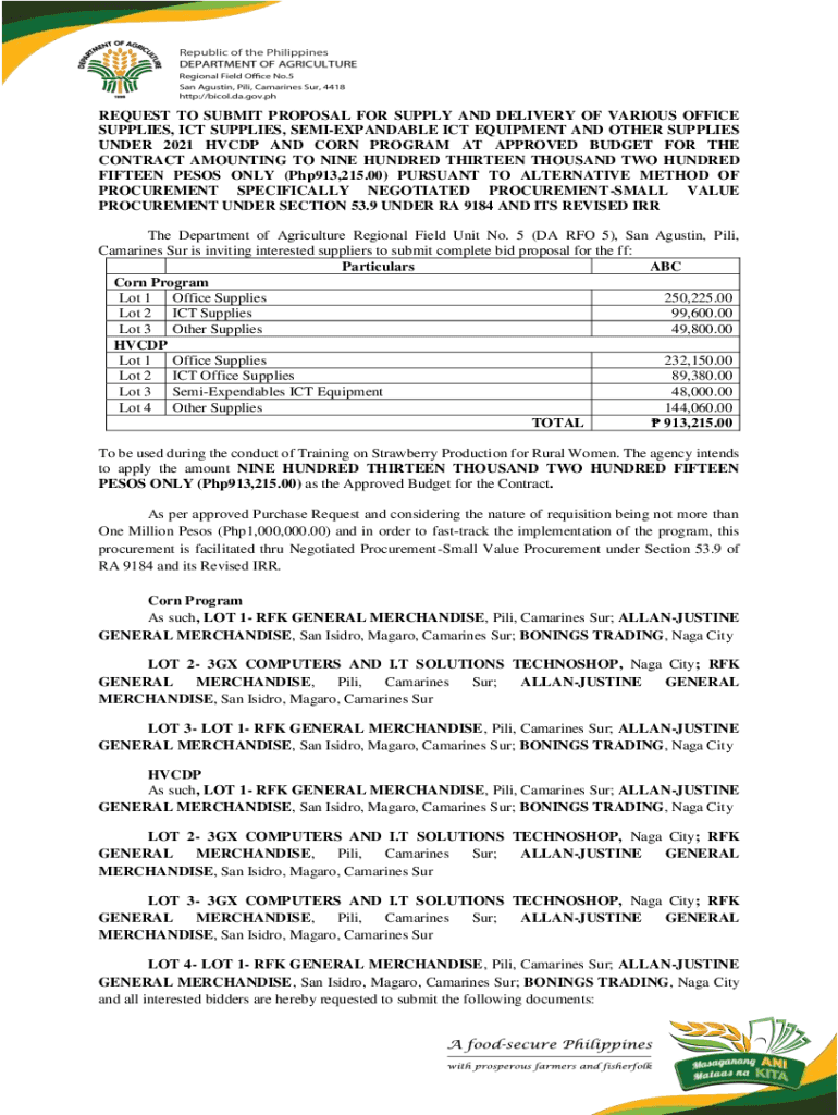 Fillable Online bicol da gov Supply and Delivery of SemiExpendable ICT