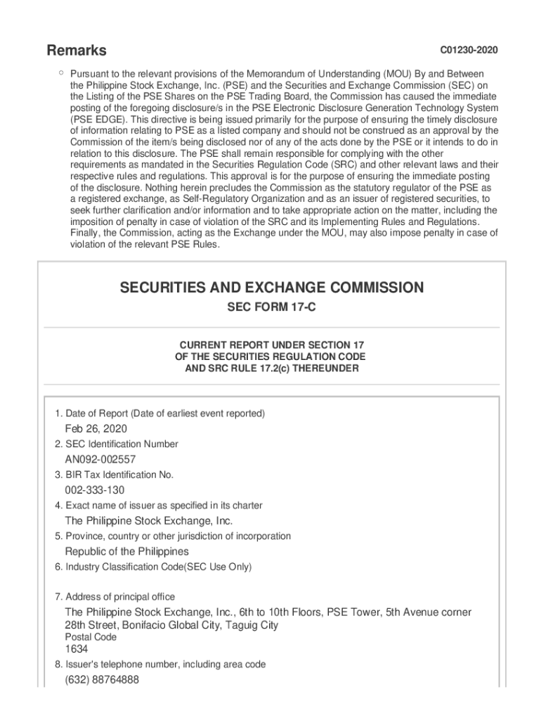 Fillable Online Financial Statements Philippine Stock Exchange Fax