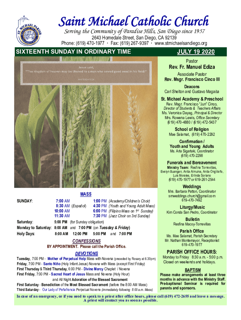 Fillable Online Saint Michael Catholic Church PDF Free Download