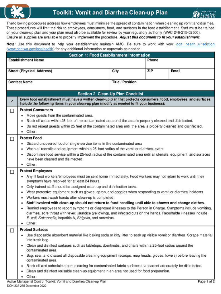 Fillable Online Sample Vomit and Diarrhea Cleaning Procedure Fax Email