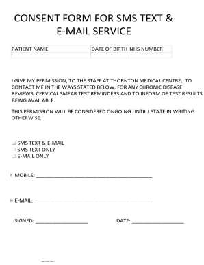 Fillable Online Consent Form for SMS Text Messaging Service Fax Email ...