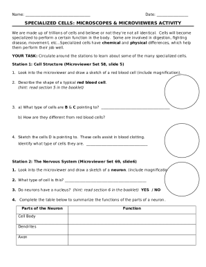 specialized cells: microscopes & microviewers activity Doc Template ...
