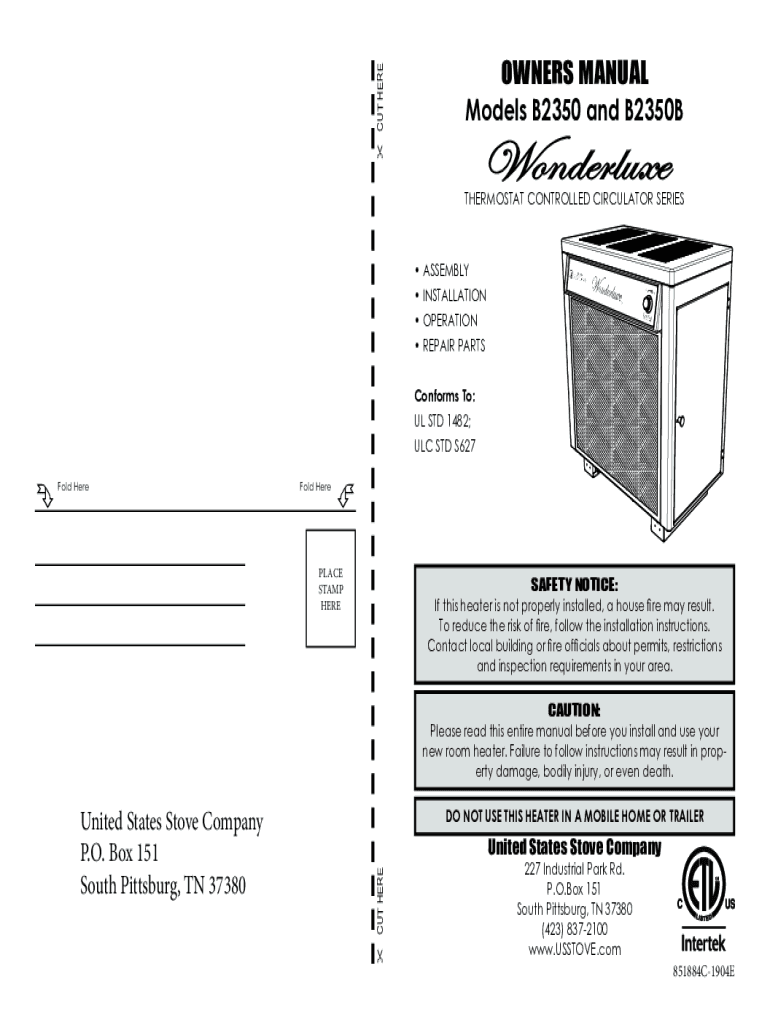 Fillable Online United States Stove B2350 Thermostat User Manual Fax Email Print pdfFiller