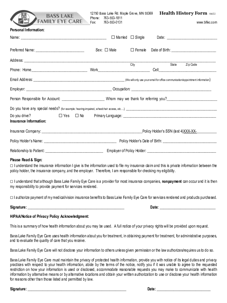 Fillable Online Eye Care and Vision Services Fairview Fax Email Print