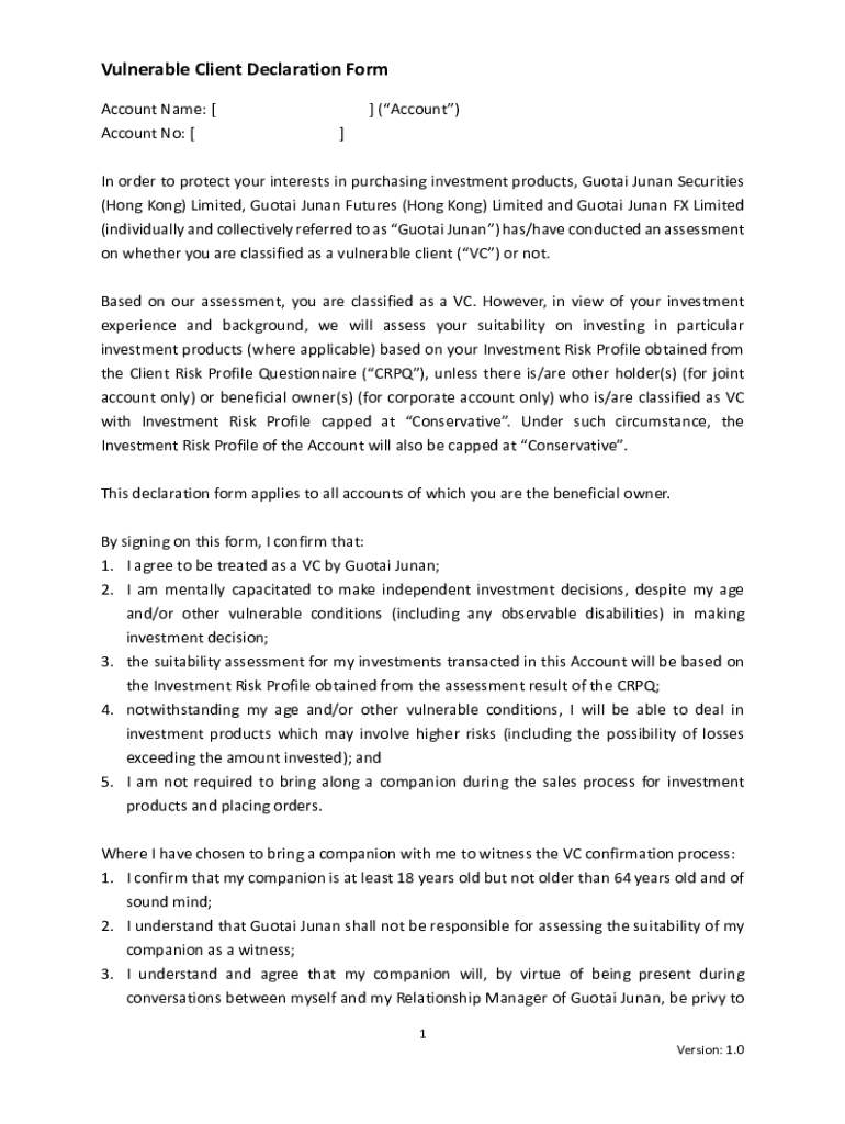 Fillable Online Appendix 2 - Vulnerable Client Declaration Form (v3.0 ...