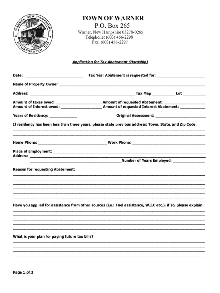 Fillable Online warner nh Tax Collector Town of Warner Fax Email