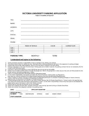 Parking permit application form - Victoria University