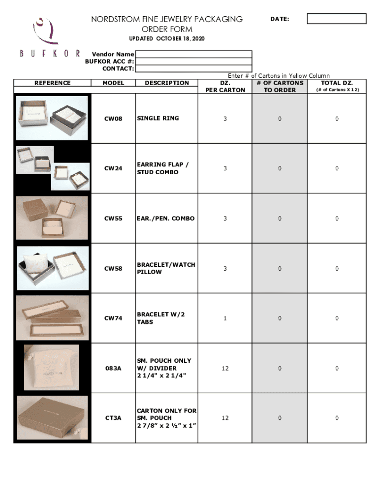 Fillable Online Fine Jewelry Box Order Form Nordstrom Supplier