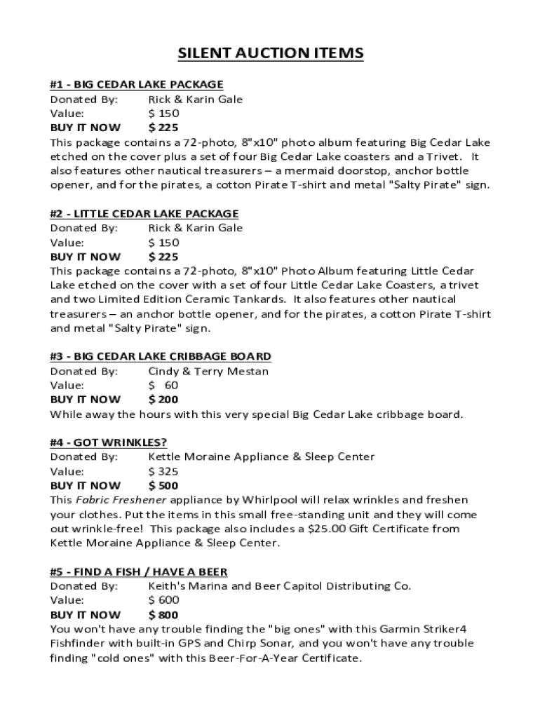 Fillable Online 30 Silent Auction Ideas that Don't Cost a DimeGiveSmart