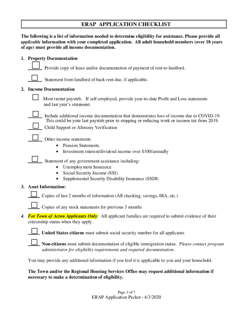 Fillable Online emergency rental assistance program (erap) application