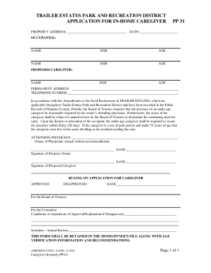 APPLICATION FOR IN-HOME CAREGIVER - Trailer Estates