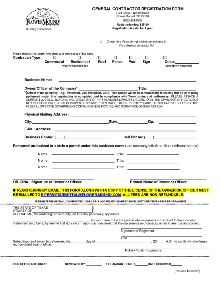 Fillable Online General Contractor Registration Form Flower Mound, TX