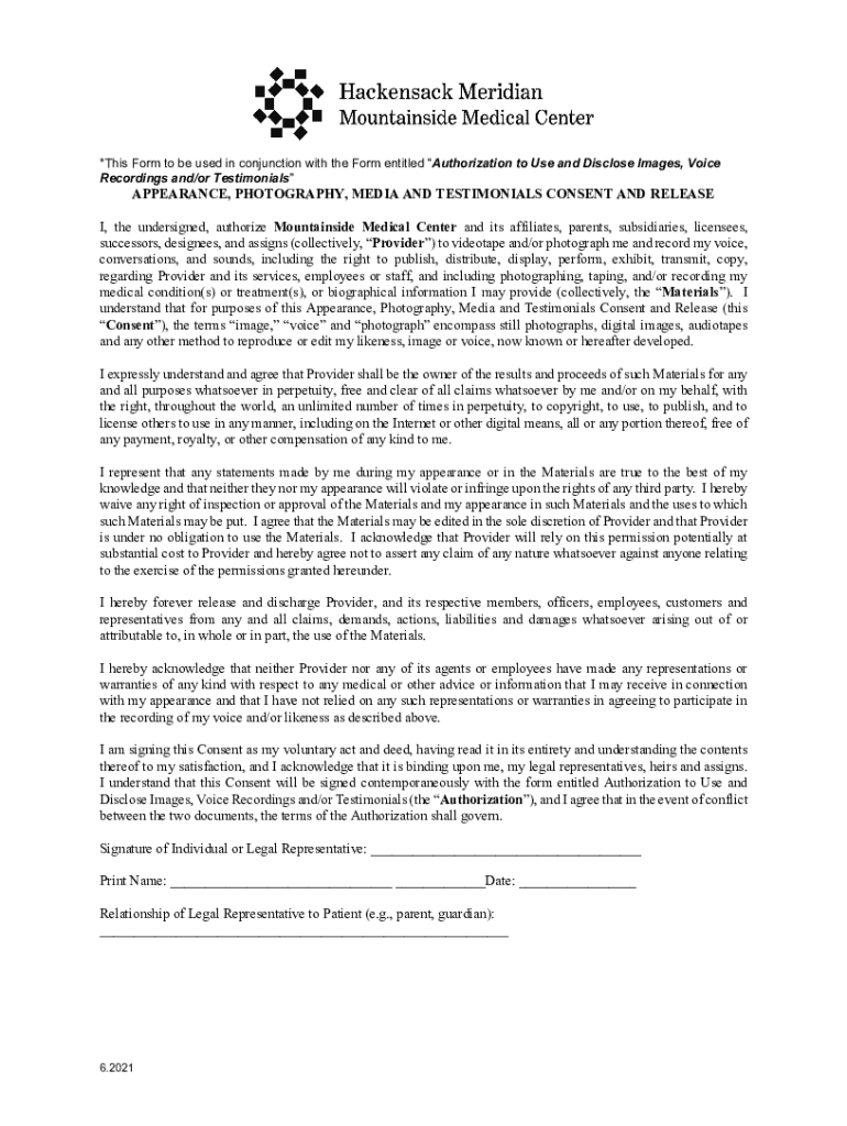 Fillable Online Authorization to Use and Disclose Images, Voice