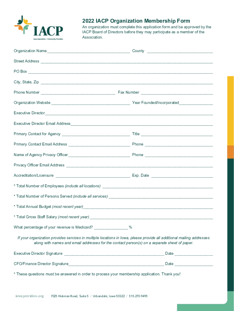 Fillable Online 2022 IACP Organization Membership Form Fax Email Print