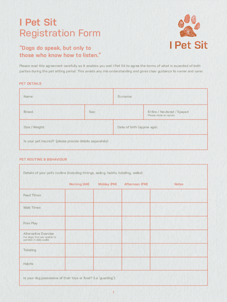 Fillable Online I Pet Sit Registration Form Fax Email Print pdfFiller