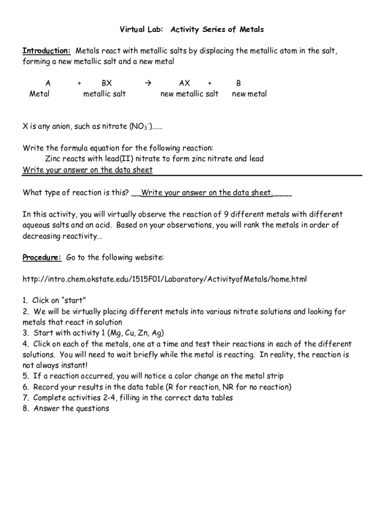 Fillable Online Virtual Lab Activity Series Mr. Palermo's Flipped